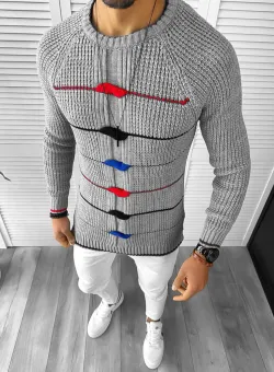Pulover barbati gros slim fit gri T3587 91-2 27-4 E~