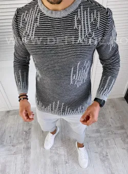 Pulover barbati gros slim fit gri T3636 83-3