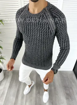 Pulover barbati gros slim fit gri T3711 80-3-1