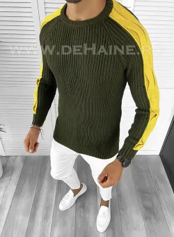 Pulover barbati gros slim fit kaki T3586 102-4/U3.2