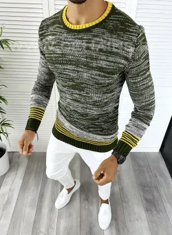 Pulover barbati gros slim fit kaki T3616 13-4.3*