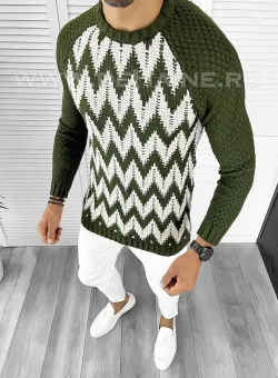 Pulover barbati gros slim fit kaki ZR T3313