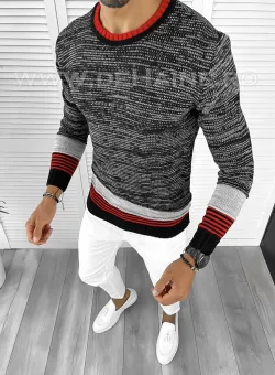 Pulover barbati gros slim fit negru T3616 U4-3