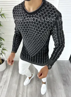 Pulover barbati gros slim fit negru T3620 106-5*/U5