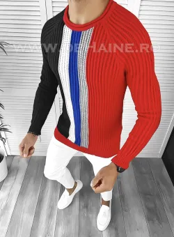 Pulover barbati gros slim fit rosu T3578 i10-7 U1-2