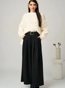 Pulover casual din tricot alb cu perle