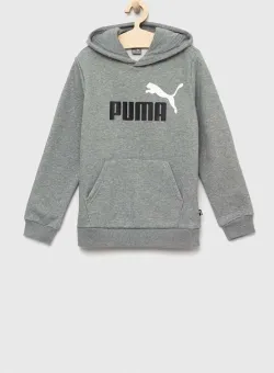 Puma bluza copii ESS+ 2 Col Big Logo Hoodie FL B culoarea gri, cu glugă, cu imprimeu