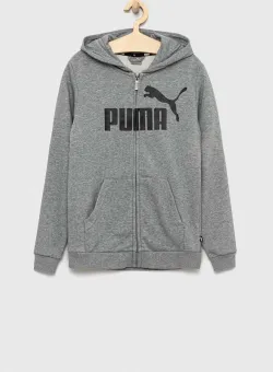 Puma bluza copii ESS Big Logo FZ Hoodie TR B culoarea gri, cu glugă, modelator