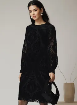 Rochie DY Fashion eleganta din tull neagra cu insertii din catifea