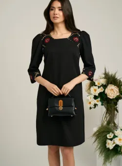 Rochie Ella Collection Naty neagra cu broderie aurie