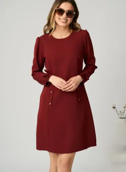 Rochie Moze office din stofa bordo cu funde la maneci
