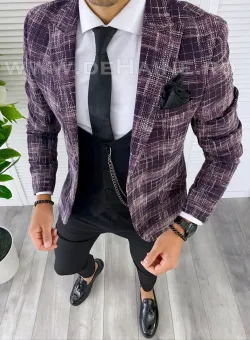 Sacou barbati in carouri slim fit grena B4980 111-2
