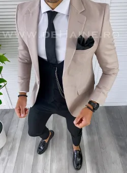 Sacou barbati roz pal slim fit B4985 80-4