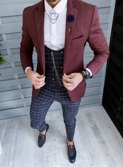 Sacou barbati slim fit grena B8768 55-3