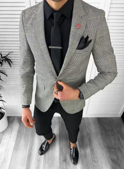 Sacou barbati slim fit in carouri 10601