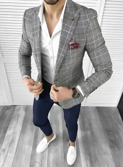 Sacou barbati slim fit in carouri 704 x13
