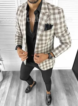 Sacou barbati slim fit in carouri B8283 15