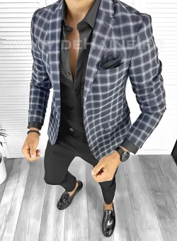Sacou barbati slim fit in carouri B8304 2-5