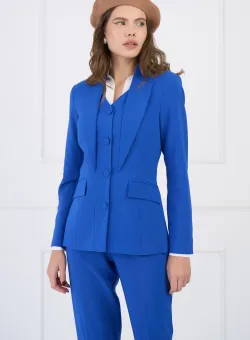 Sacou LaDonna office din stofa albastru cu croi cambrat si nasturi