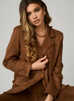 Sacou office din stofa catifelata maro