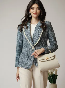Sacou office din tweed albastru cu fir lurex
