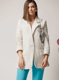 Sacou office din tweed bej cu insertii din fir lurex