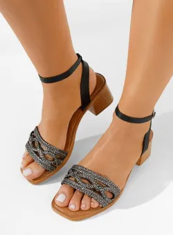 Sandale cu pietricele Elmara negre