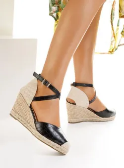Sandale cu platforma tip espadrile Moira negre