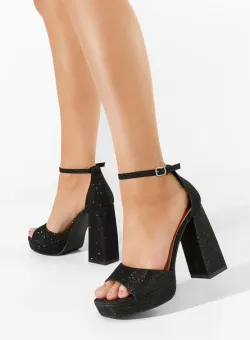 Sandale cu toc gros Paricia negre