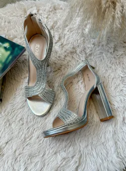 Sandale dama cu toc gros argintii GH107 T13-1