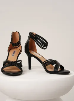 Sandale elegante din piele ecologica negre cu bretelute