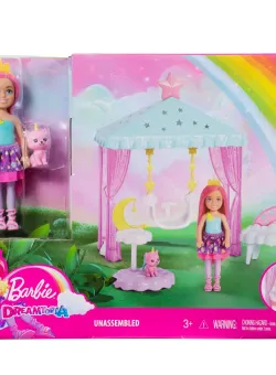Set cu Papusa, leagan si animalut Barbie Dreamtopia Chelsea, HLC27