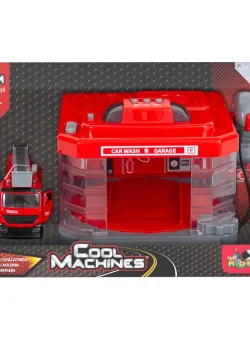 Set de joaca, Cool Machines, masina de pompieri cu parcare si spalatorie