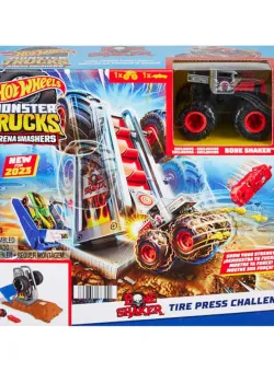 Set de joaca cu masina Monster Trucks, Hot Wheels, Tire Press Challenge, HNB88