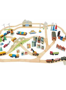 Set de tren cu vedere la munte, Tender Leaf Toys, din lemn premium