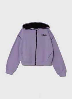 Sisley hanorac de bumbac pentru copii culoarea violet, cu glugă, neted