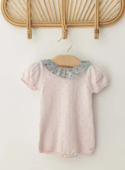 Tartine et Chocolat body din bumbac pentru bebelusi culoarea roz, neted