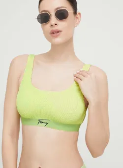 Tommy Jeans sutien de baie culoarea verde, cupa moale