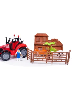 Tractor si mini-ferma cu animale, Farmer Toys, Cool Machines, rosu