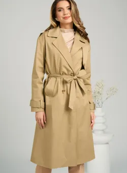 Trench de primavara din bumbac bej cu cordon in talie