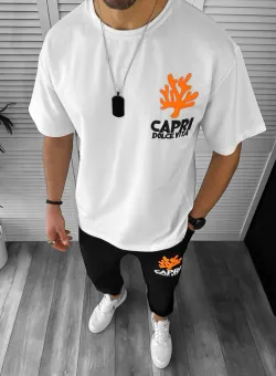 Trening barbati alb/negru pantaloni + tricou oversize 12918 U5-2