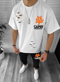 Trening barbati alb/negru pantaloni + tricou oversize 13029 U5-2 P20-4.1