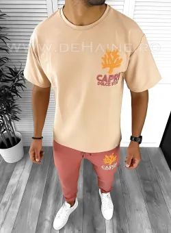 Trening barbati bej/roz pantaloni + tricou oversize B7962 112-4