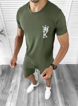 Trening barbati kaki pantaloni + tricou 11698 O2-5.2