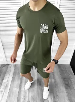 Trening barbati kaki pantaloni + tricou 11699 D3-3.4