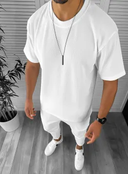 Trening barbati slim fit alb 8206 K2