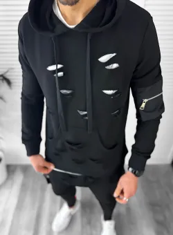 Trening barbati slim fit negru Pantaloni + Hanorac T12932 I8-3