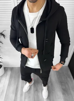 Trening barbati slim fit negru Pantaloni + Hanorac T12933 27-3.2