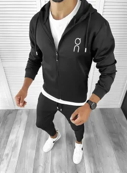 Trening barbati slim fit Pantaloni + Hanorac negru 12182 2
