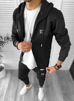 Trening barbati slim fit Pantaloni + Hanorac negru12234 10 V5